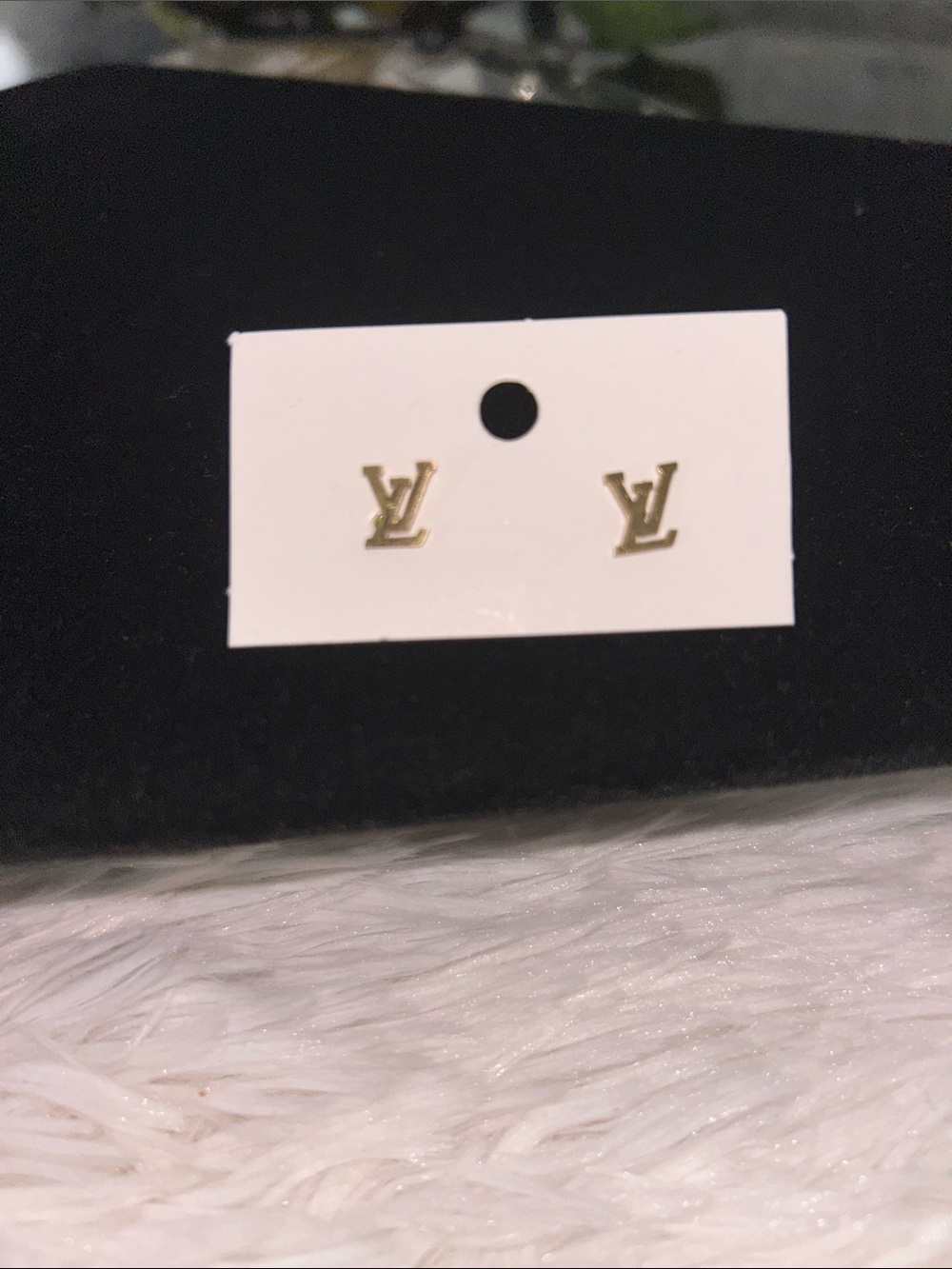 Gold LV Monogram Stud Earrings - Women's Fashion Jewelry - Picture 4 of 5